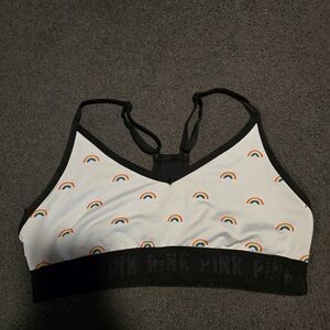 PINK Victoria's Secret White Sports Bra with Rainbow Accents